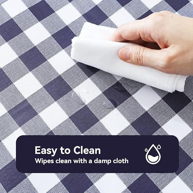 Romanstile Rectangle Vinyl Tablecloth, 100% Waterproof Buffalo Gingham Plastic Table Cloth, Heavy Duty Wipeable Checkered Table Covers for Outdoor, Camping, Picnic, Patio - 54 x 78, Navy Blue