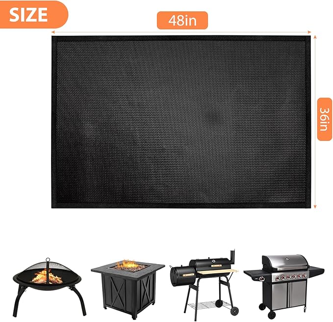 Under Grill Mats for Outdoor Blackstone Griddle - 36 X 48 inch Easy to Clean Reusable Grill Mat for Deck and Patio, Indoor Fireplace Mat Fire Pit Mat, Fireproof, Waterproof and Oil Proof