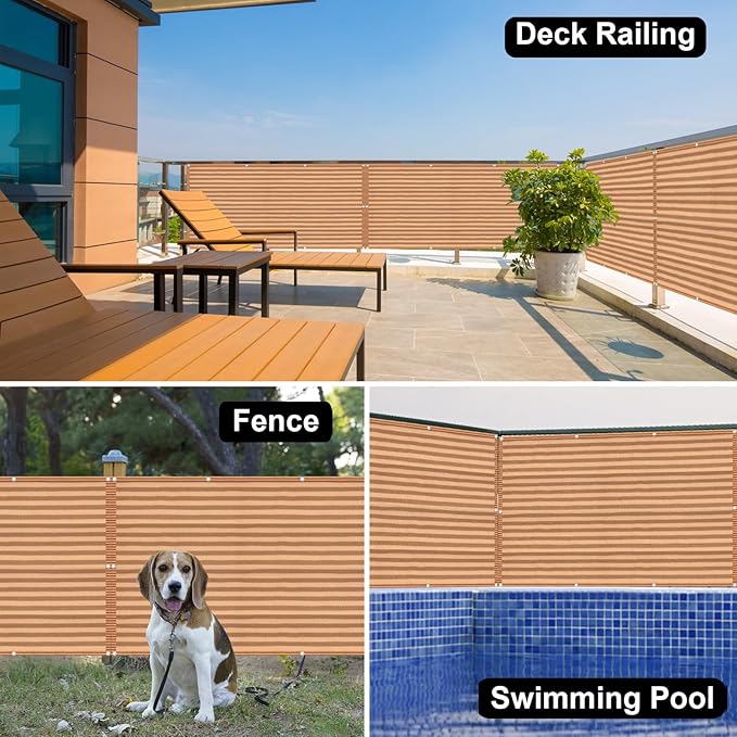 Eden's Decor Balcony Privacy Screen Brown/Khaki 3'x 11' Cover Mesh Windscreen Weather-Resistant UV Protection for Backyard Deck, Patio, Balcony, Pool, Porch, Fence, Railing, Gardening