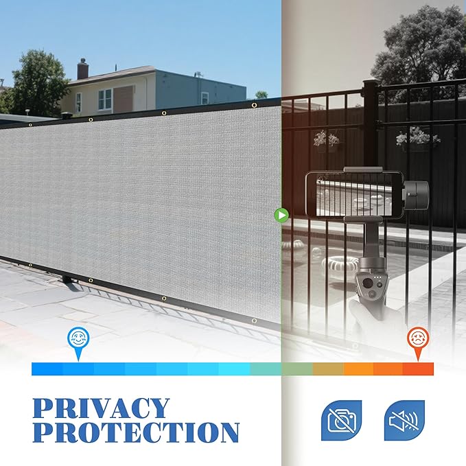 ECOOPTS 4'x252' Privacy Fence Screen Windscreen with Copper Grommets, Fit for Commercial Fence and Residential Garden Outdoor 90% UV Blockage, Cable Zip Ties Included (Gray)