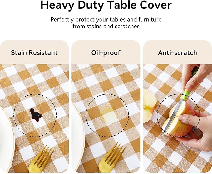Romanstile Rectangle Vinyl Tablecloth, 100% Waterproof Buffalo Gingham Plastic Table Cloth, Heavy Duty Wipeable Checkered Table Covers for Outdoor, Camping, Picnic, Patio - 54 x 78, Coffee and White
