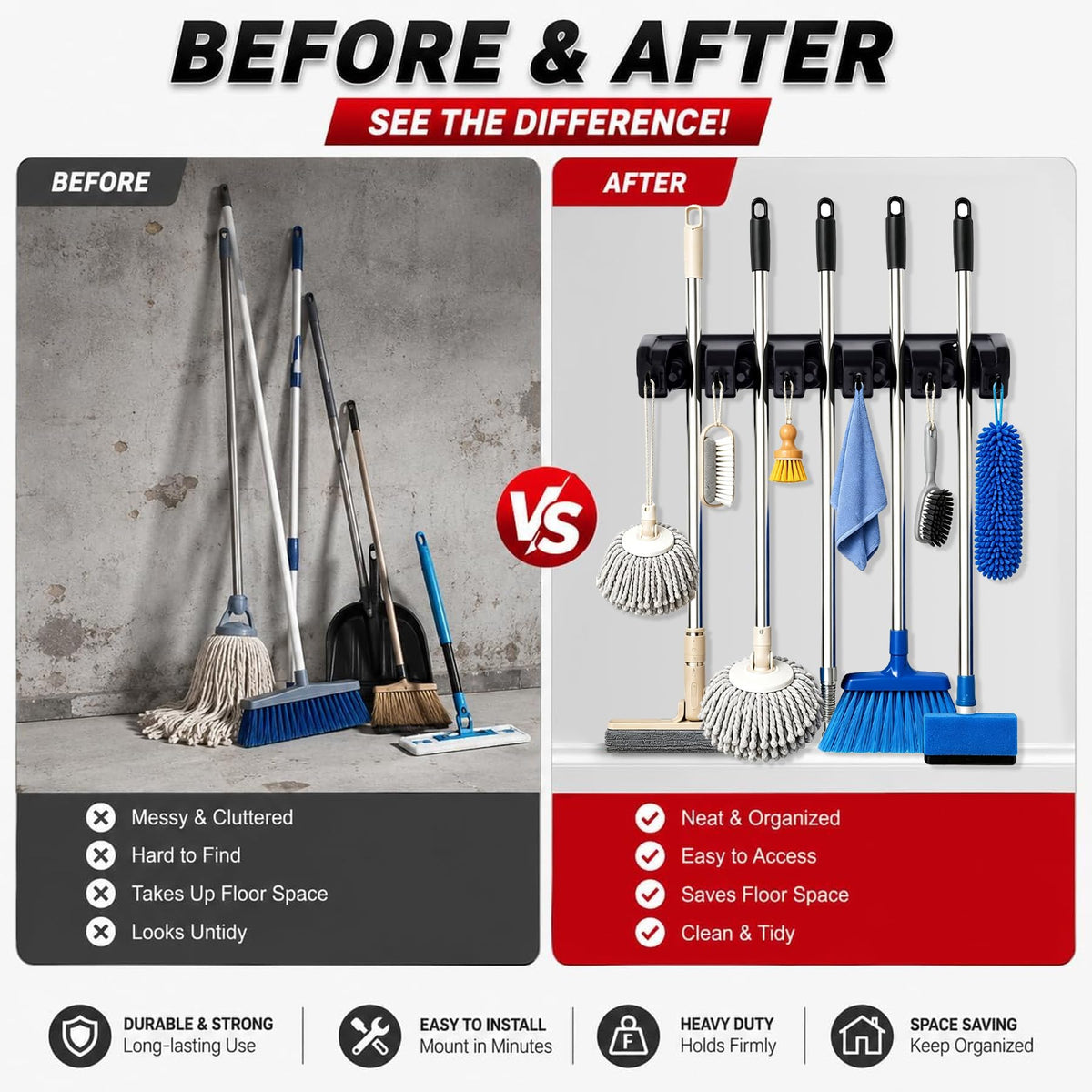 Broom Hanger Wall Mount
