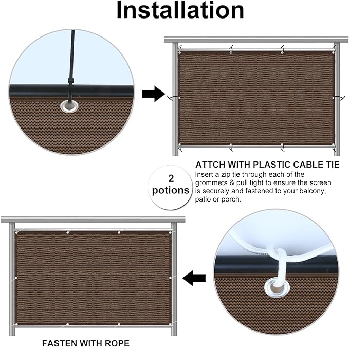 Eden's Decor Balcony Privacy Screen Brown 3'x 20' Cover Mesh Windscreen Weather-Resistant UV Protection for Backyard Deck, Patio, Balcony, Pool, Porch, Fence, Railing, Gardening