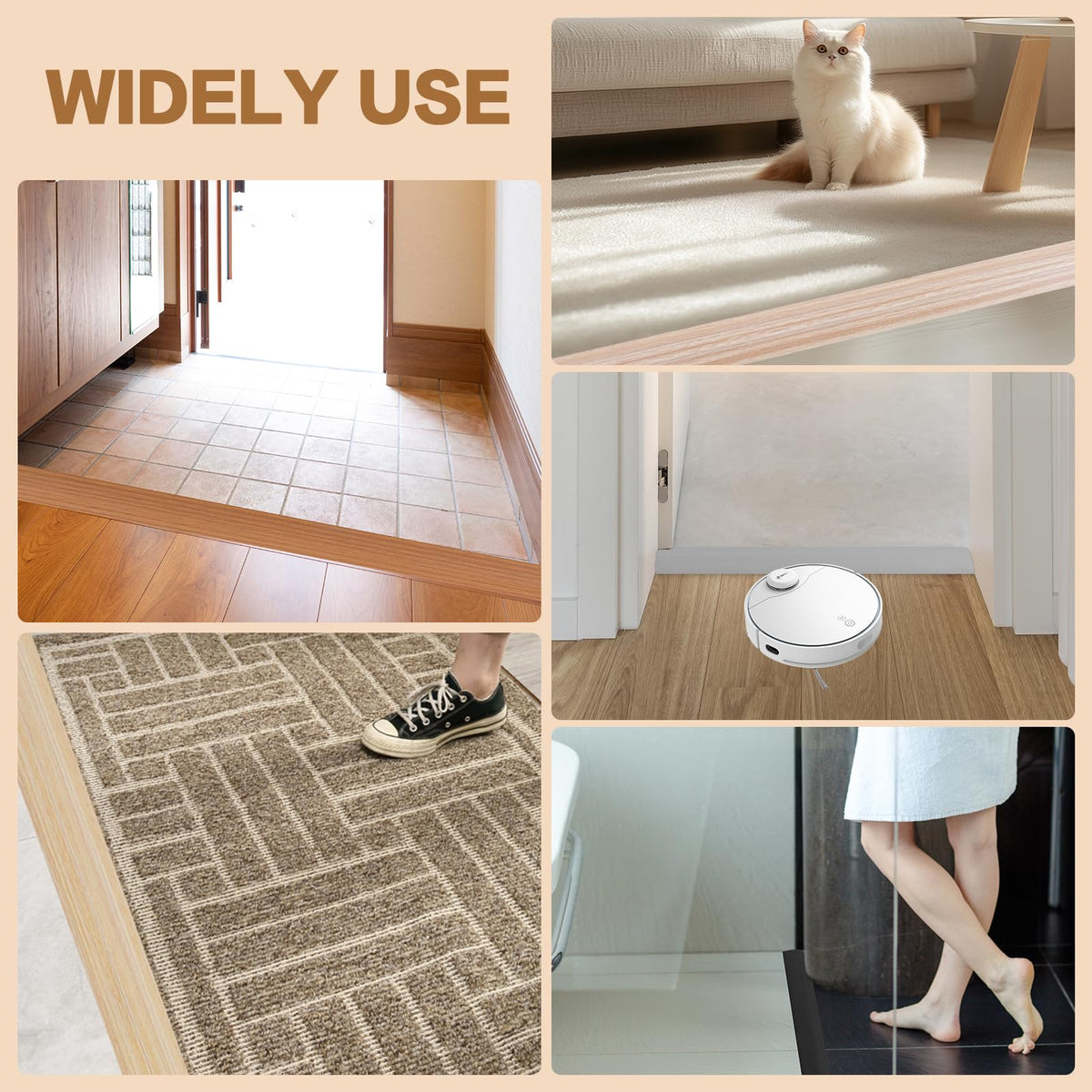Floor Transition Strip Vinyl Door Threshold Ramp Self Adhesive Carpet Edging Strip Doorway Edge Trim (6.6 Foot)