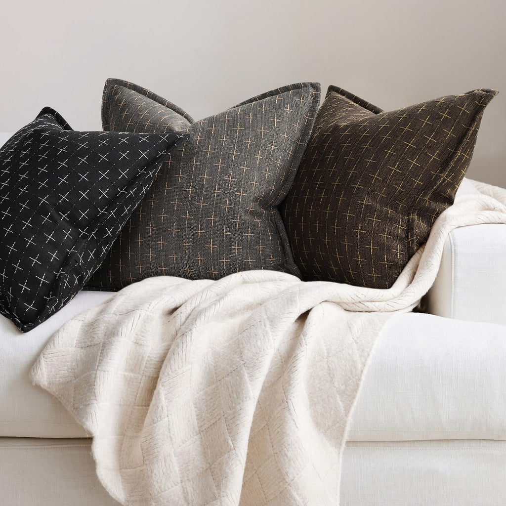 Pillow Covers 26x26 Set of 2 Soft Polyester Textured Pillow Covers with Stylish Flange Edge Cozy Farmhouse Throw Pillows for Couch Bed Sofa Living Room (2 Count)