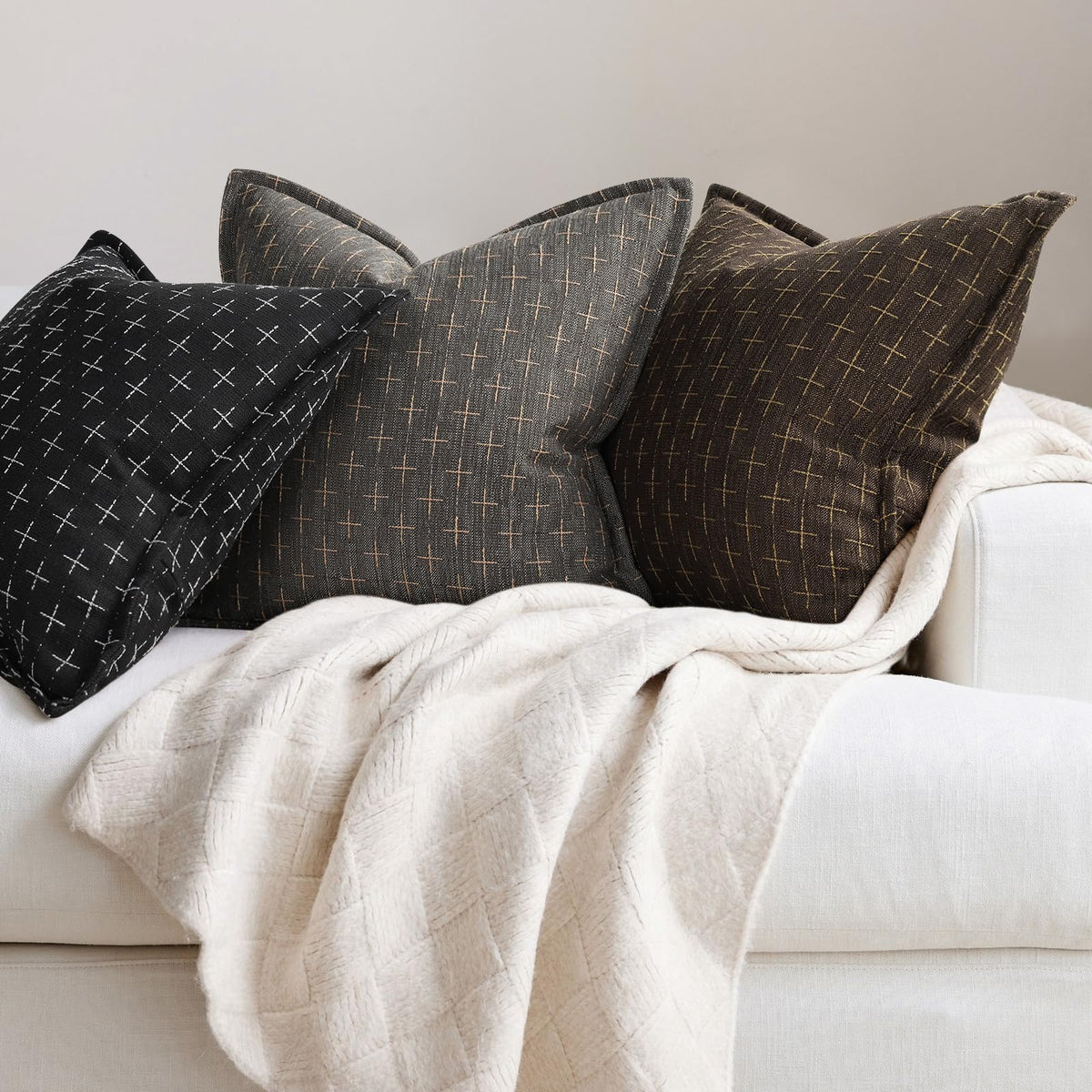 Pillow Covers 26x26 Set of 2 Soft Polyester Textured Pillow Covers with Stylish Flange Edge Cozy Farmhouse Throw Pillows for Couch Bed Sofa Living Room (2 Count)