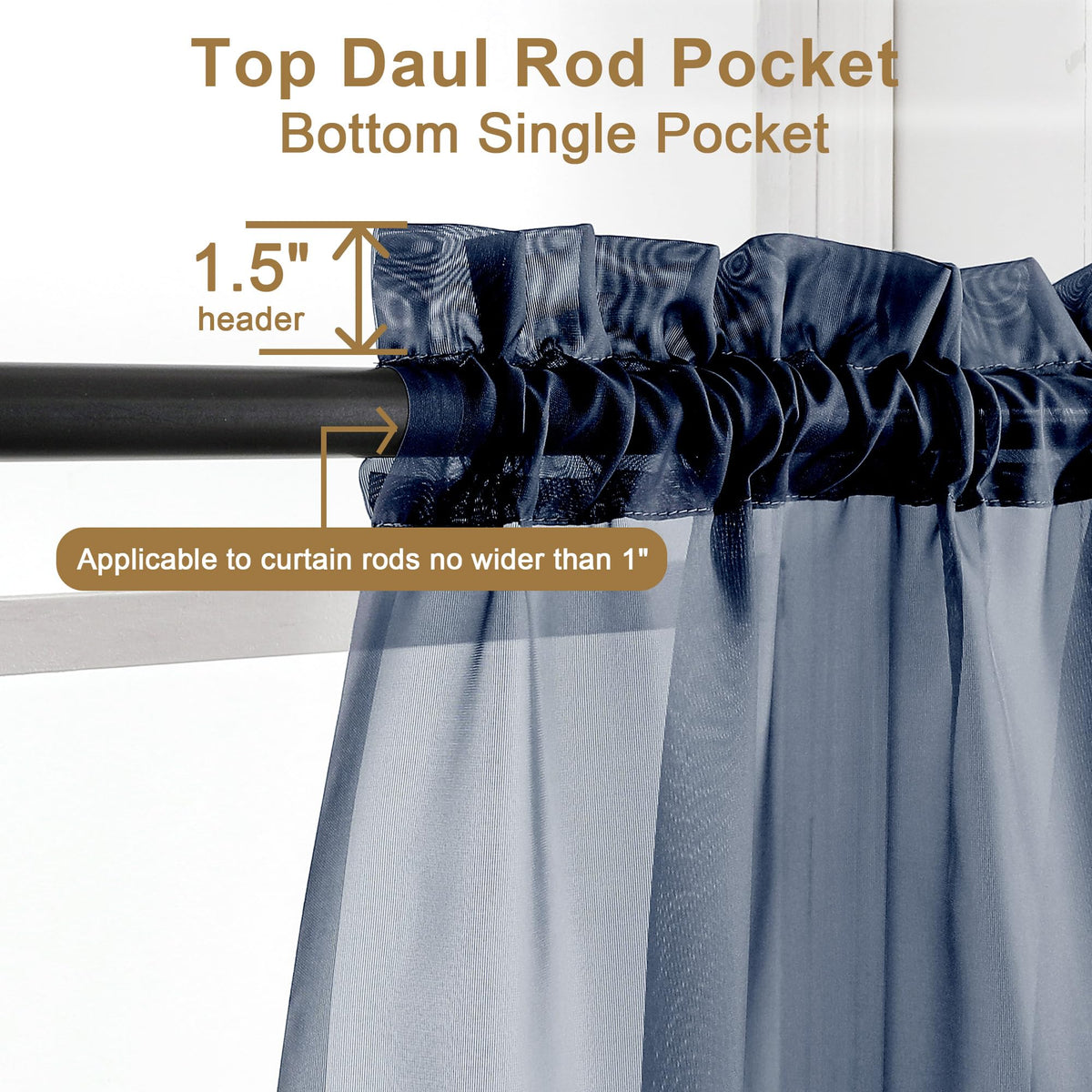 Sheer Navy Blue Curtains 90 inches Long 2 Panels (2 Count)