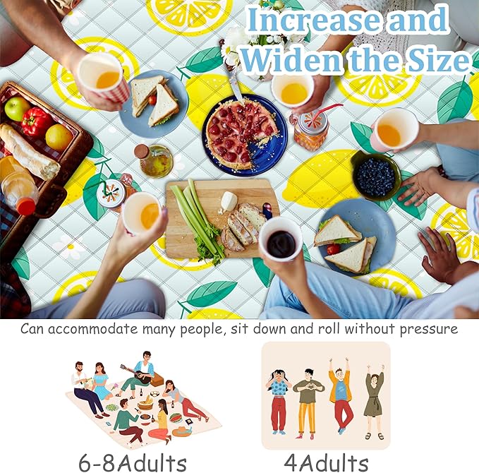 Extra Large Picnic Blanket Waterproof,80"x 80"Foldable Machine Washable Beach Blankets,Outdoor Blanket for 6-8 Adults,Picnic Mat Suitable for Indoor Crawling,Park Beach,Camping,Hiking,Travel(Lemon)