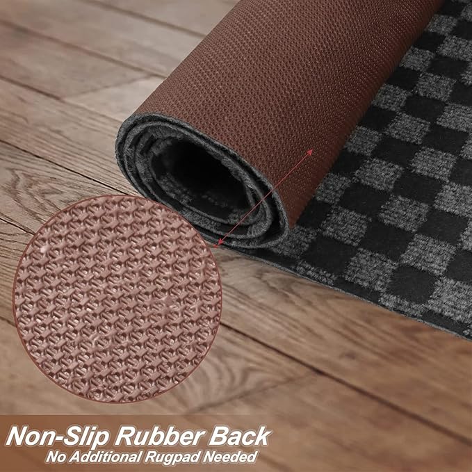 3' x 58' Runner Rugs with Rubber Backing, Indoor Outdoor Utility Carpet Runner Rugs, Checkered Gray, Can Be Used as Aisle for The RV and Boat, Laundry Room and Balcony