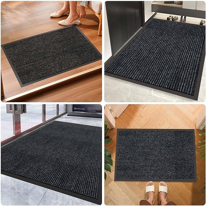 Front Door Mat, 4'x8' Indoor Outdoor Door Mat, Commercial Industrial Entrance Doormat, Heavy Duty Welcome Mat, Rubber Backing Non Slip Doormat for Entryway, Grey