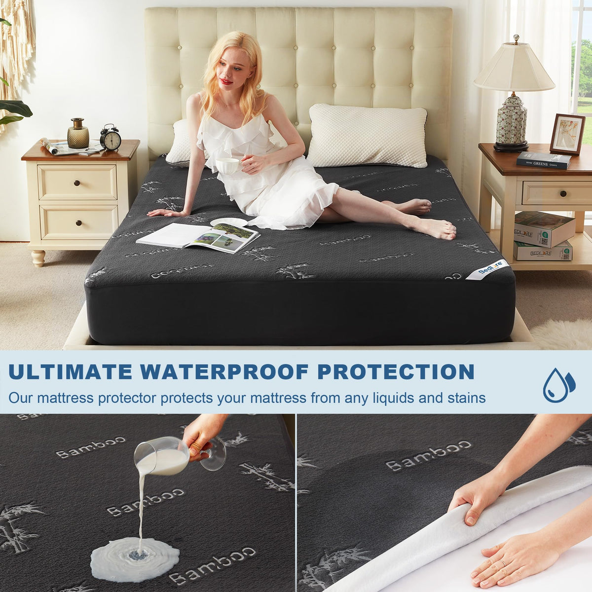 Queen Size Waterproof Mattress Protector Bamboo Viscose Bed Cover