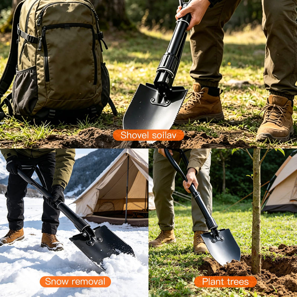 Outdoor Multi-use Folding Digging Shovel, 18.5 Inch Lightweight High Carbon Steel Spade with Ergonomic Grip, Ideal for Camping, Trekking, Yard Work & Unexpected Emergencies