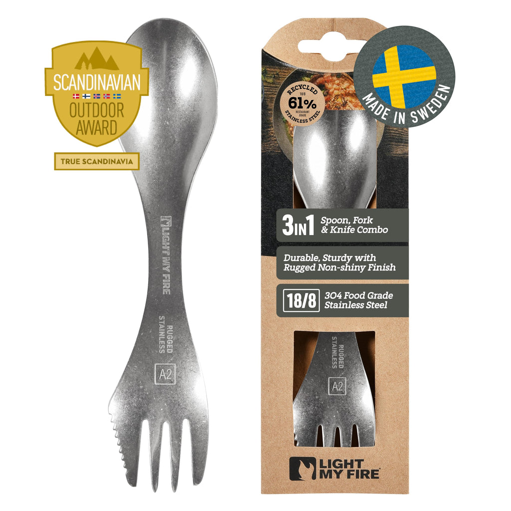 Light My Fire Sporks Stainless Steel (18/8) Camping Spork, Unbreakable Fork Spoon Knife Set - Sporks Reusable Camping Utensils, Durable & Lightweight Metal Spork, Outdoor Hiking Survival Gear