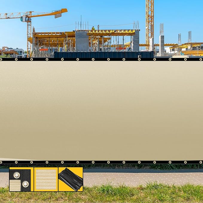 Customized 8' x 126' Beige Fence Privacy Screen,with Bindings & Grommets,Heavy Duty for Gardens,Backyard,Patio,Tennis Court,Pool,Construction Project, We Make Custom Sizes
