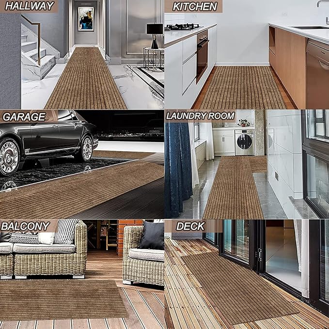 4' x 8' Runner Rugs with Rubber Backing, Indoor Outdoor Utility Carpet Runner Rugs, Stripe Brown, Can Be Used as Aisle for The RV and Boat, Laundry Room and Balcony