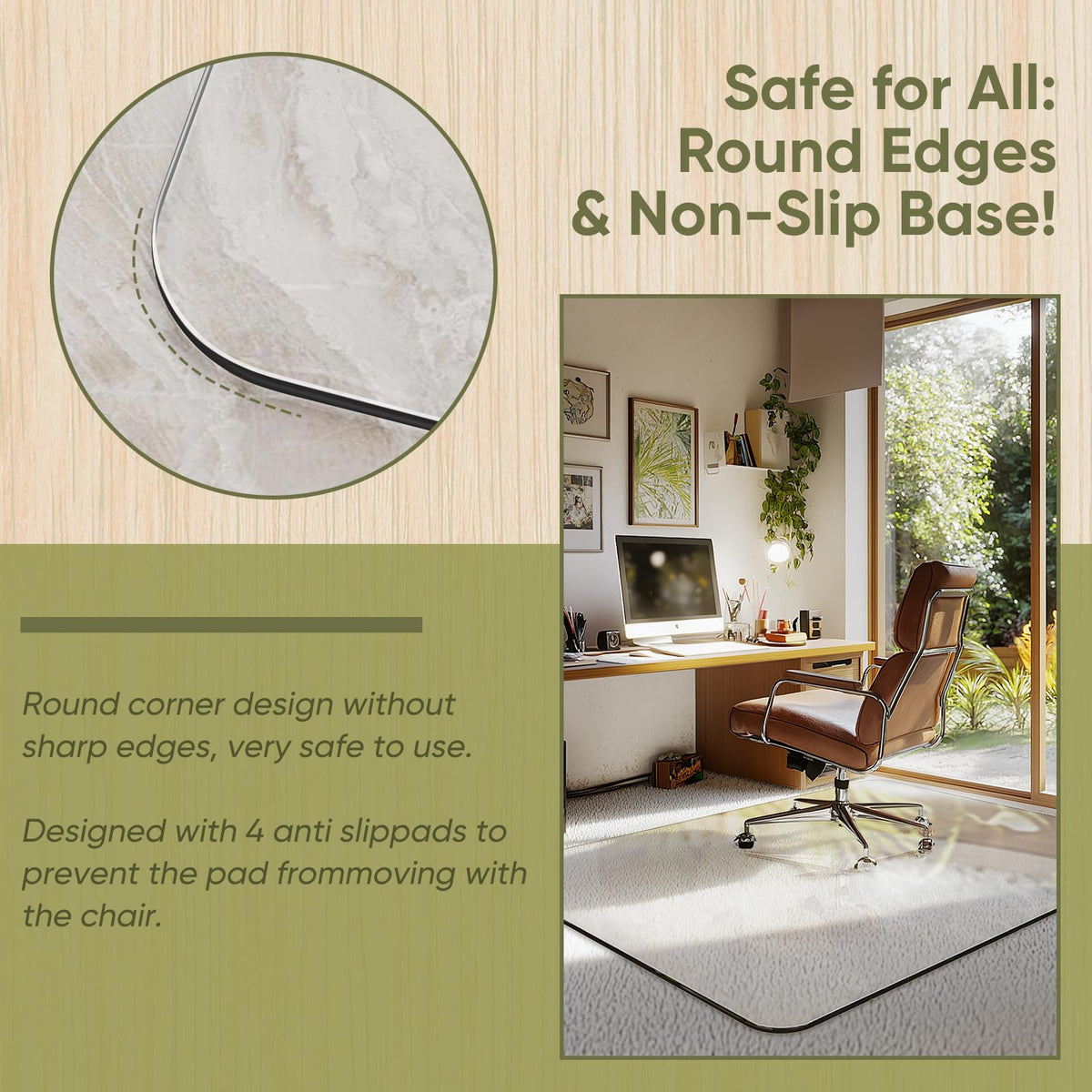 40"x60" Tempered Glass Chair Mat for Carpet & Hardwood Floors