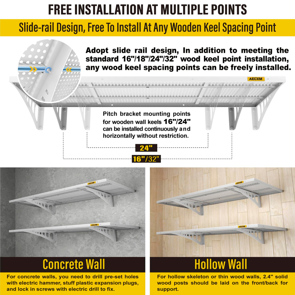 2 Pack 1.64x4ft Adjustable Garage Wall Shelving 560lbs Load Capacity Heavy Duty Wall Mounted Storage Shelf Metal Floating Shelves for Garage (2 Count)