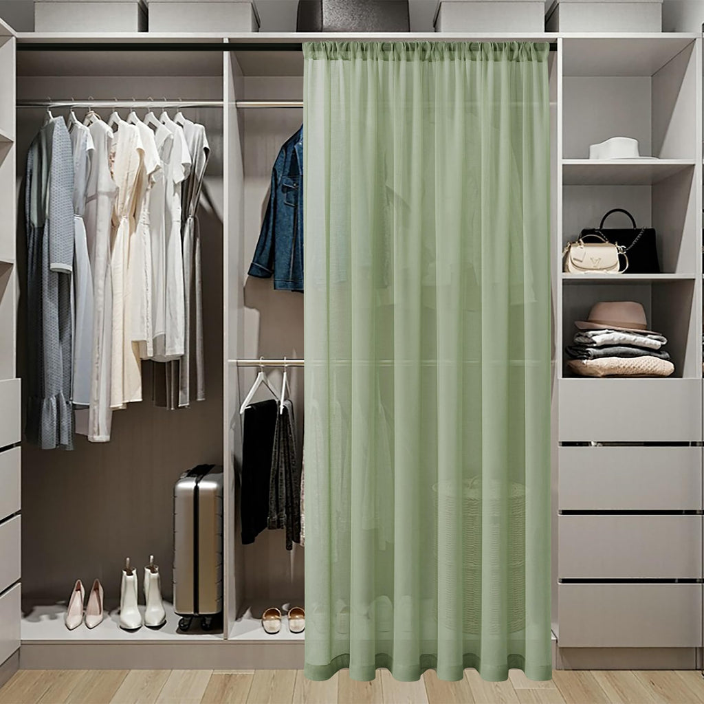 Short Sheer Door Curtains Closet Linen Textured Curtains Sheer Doorway Light Filtering Voile Patio Glass Door Rod Pocket Curtain French Doors