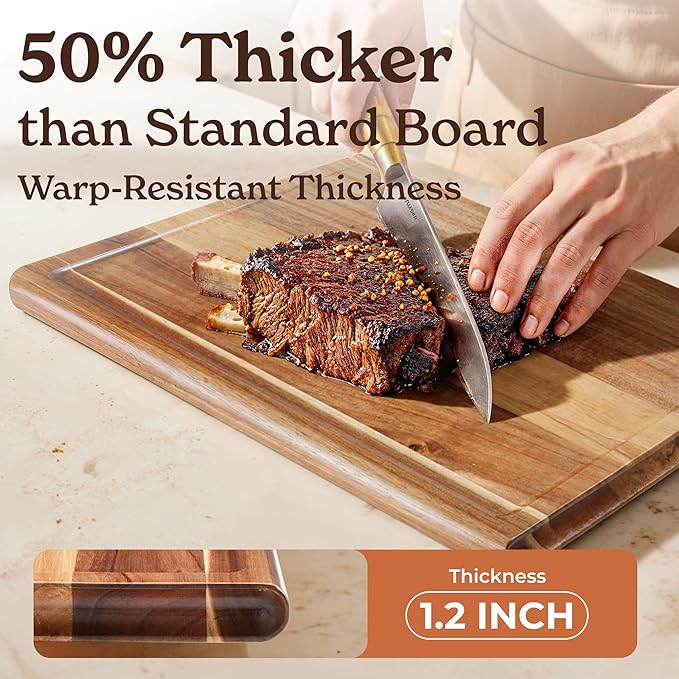 Smirly Reversible 17" Large Teak Cutting Board for Kitchen - 1.2"Th Heavy Duty Real Wood Cutting Board with Deep Juice Groove - Reversible Wooden Cutting Board for Multiple Uses - Only 1 Piece