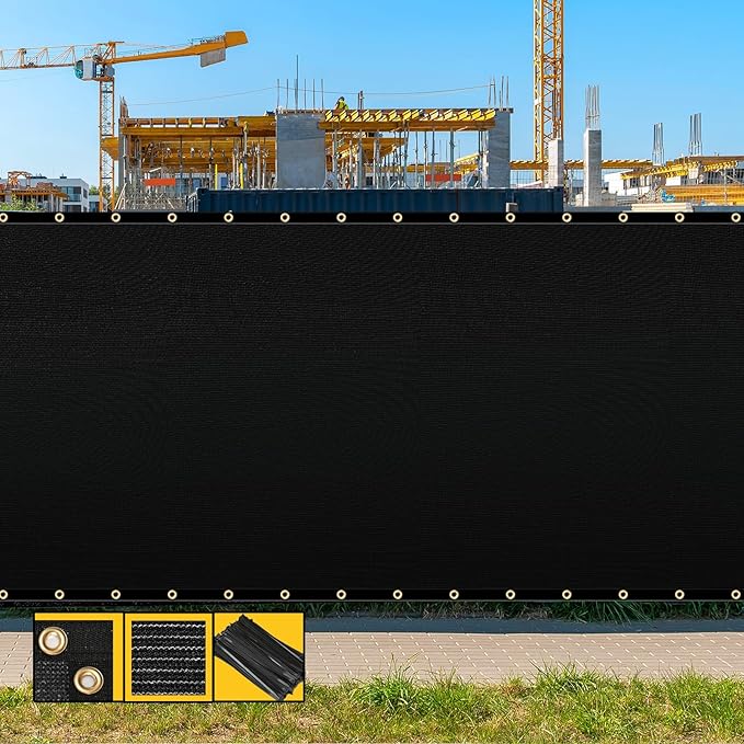 Customized 8' x 20' Black Fence Privacy Screen,with Bindings & Grommets,Heavy Duty for Gardens,Backyard,Patio,Tennis Court,Pool,Construction Project, We Make Custom Sizes
