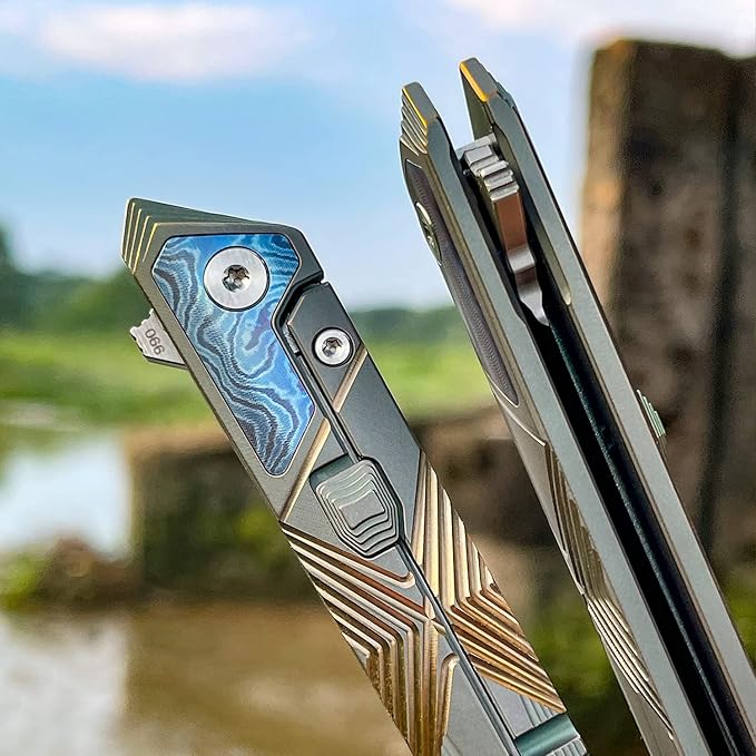Folding Pocket Knife M390 steel folding knife with Front Flipper Opener,TC4 titanium handle with clamps Lightweight Utility Knife for Men Good for EDC Outdoor Carry