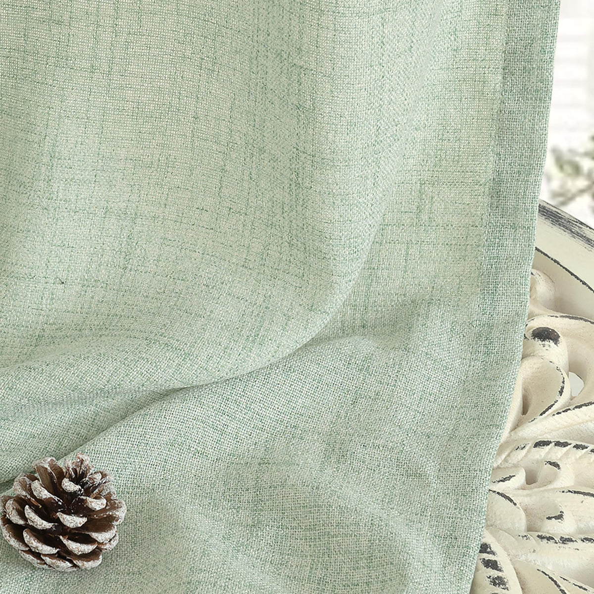 Sage Geen Kitchen Linen Curtains 36 Inch Length (2 Count)