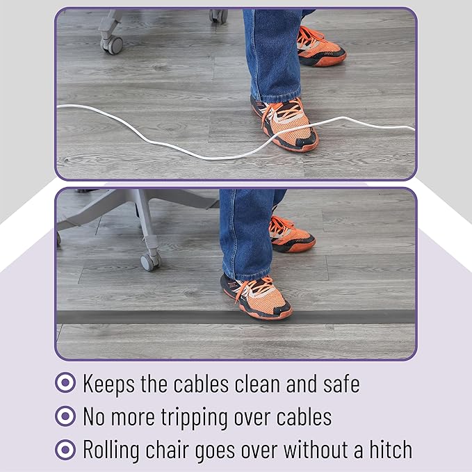 Bates- Floor Cord Cover, 10ft, Cable Cavity 0.6" (W) x 0.31" (H), Heavy Duty Wire Protector, PVC Extension Cords Hider, Protect Cords, Prevent Cable Trips, Cord Hider for Office, Home, Outdoor