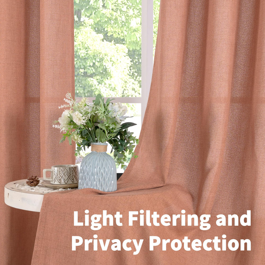Terracotta Linen Semi Sheer Curtains 80 Inch Length 2 Panels (2 Count)