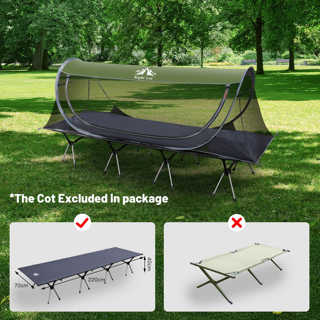 Night Cat Pop-up Mosquito Tent: 1 Person Camping Tent with Bug Screen Net Easy Set-up Tent Fits for Camping Cot (Excluded)