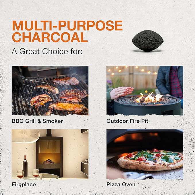 Organic Charcoal Briquettes by Olivette, Reusable Charcoal for Grilling, USDA Certified, Recycled Olive Tree Byproduct, Ready to Light BBQ Charcoal, 6.6 lb. Bag Equal to 20 lb. of a Regular Charcoal