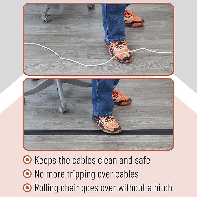 Bates- Floor Cord Cover, 10ft, Cable Cavity 0.6" (W) x 0.31" (H), Heavy Duty Wire Protector, PVC Extension Cords Hider, Protect Cords, Prevent Cable Trips, Cord Hider for Office, Home, Outdoor