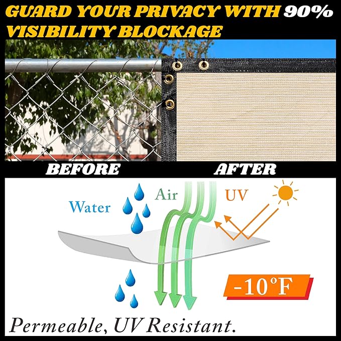 Royal Shade Custom Size 4' x 92' Beige Fence Privacy Screen Windscreen Cover Netting Mesh Fabric Cloth - Cable Zip Ties Included (We Make Custom Size)