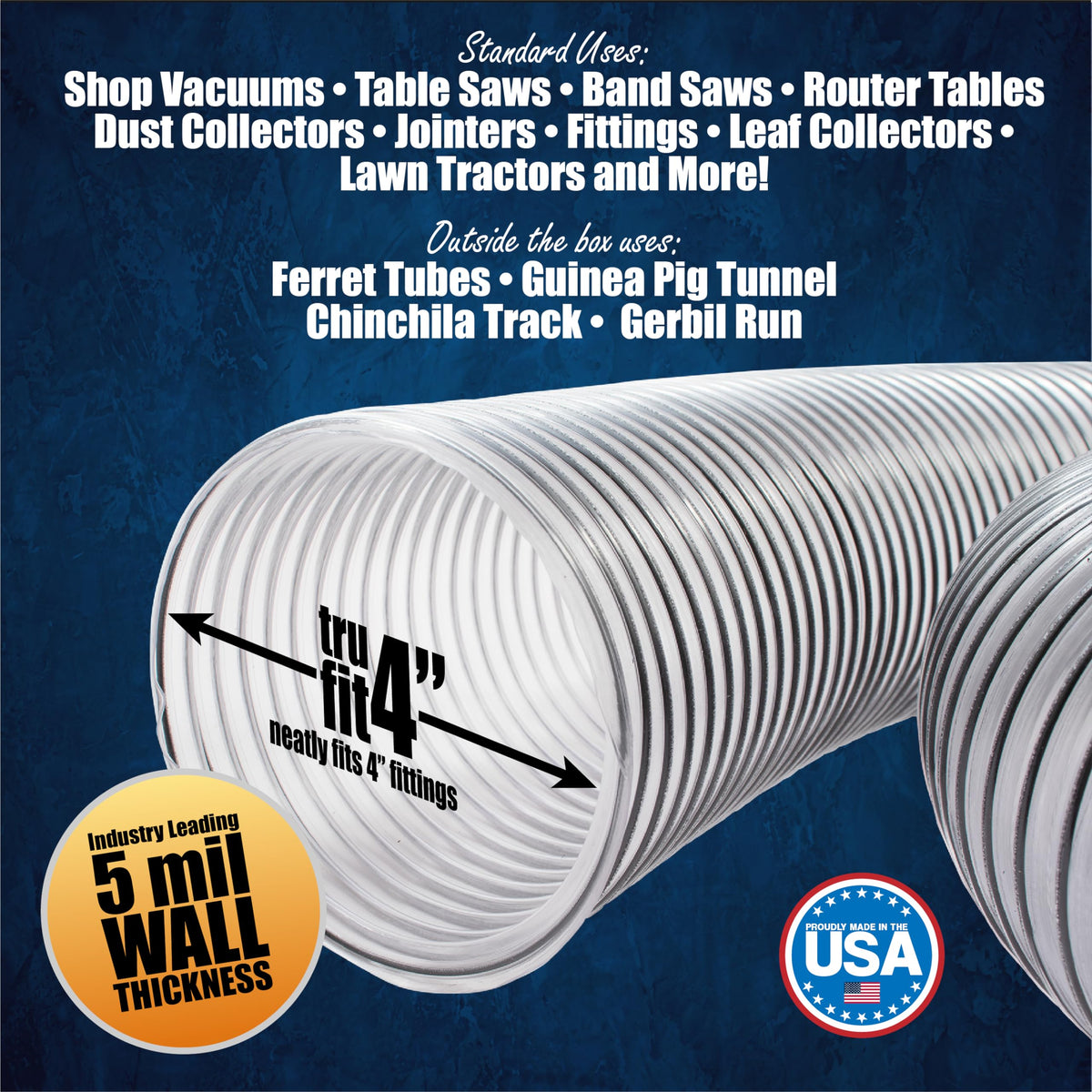 4 x 20' PVC Dust Collection Hose w (5 Count)