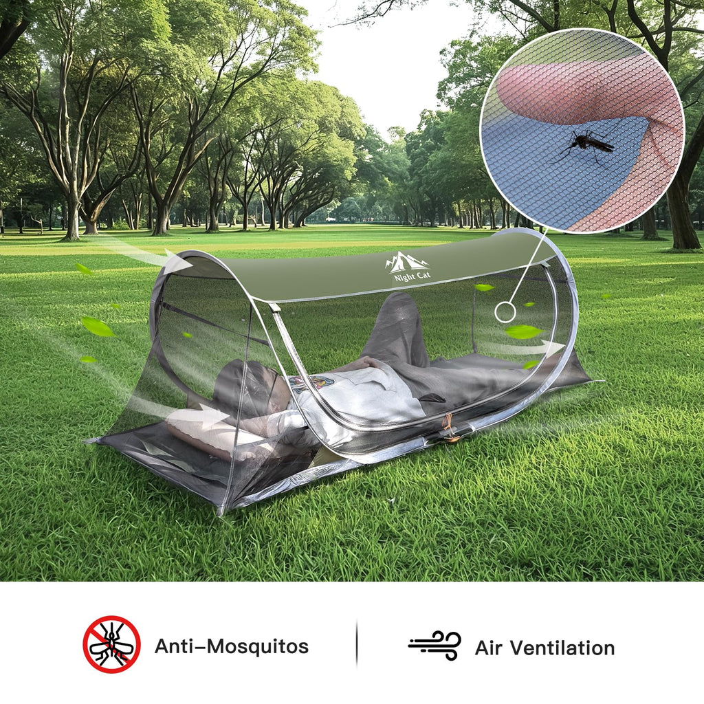 Night Cat Pop-up Mosquito Tent: 1 Person Camping Tent with Bug Screen Net Easy Set-up Tent Fits for Camping Cot (Excluded)