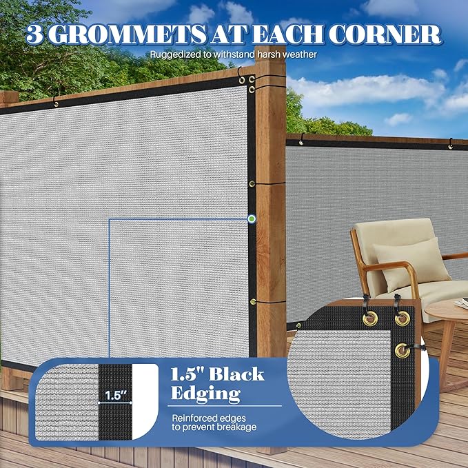 ECOOPTS 4'x252' Privacy Fence Screen Windscreen with Copper Grommets, Fit for Commercial Fence and Residential Garden Outdoor 90% UV Blockage, Cable Zip Ties Included (Gray)