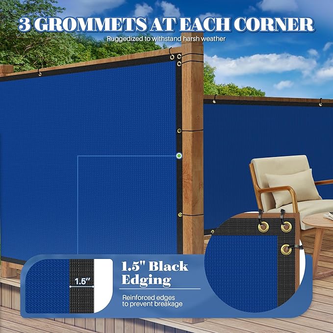 ECOOPTS 4'x150' Privacy Fence Screen Windscreen with Copper Grommets, Fit for Commercial Fence and Residential Garden Outdoor 90% UV Blockage, Cable Zip Ties Included (Blue)