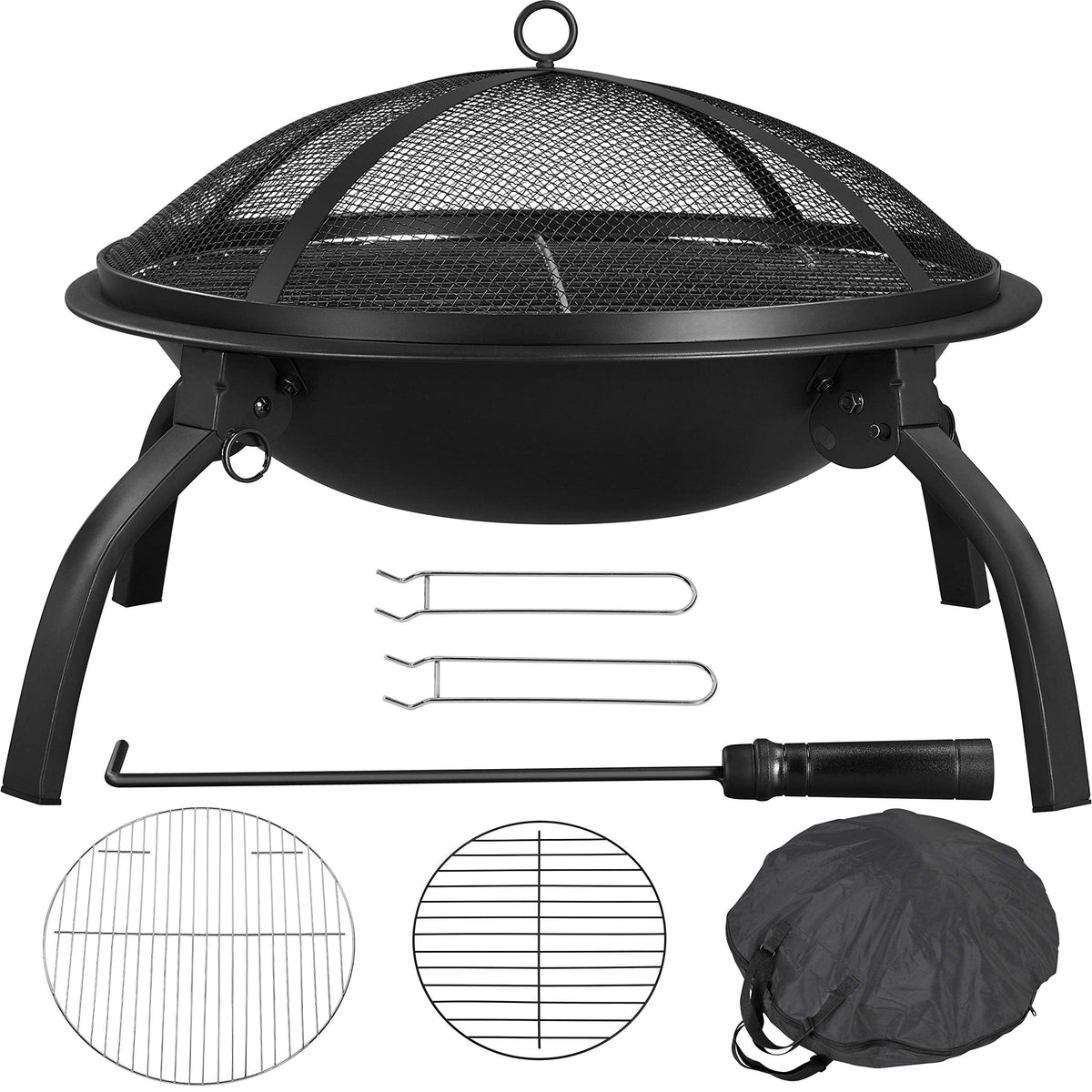 Yaheetech 21inch Fire Pit Portable Folding Steel Fire Bowl Garden Treasures Fire Pit for Outside Fireplace with Carrying Bag, Spark Screen, BBQ Grill & Log Grate for Patio Backyard Camping Bonfire