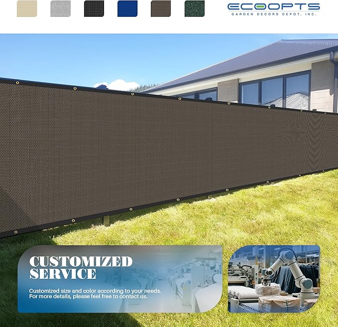 ECOOPTS 4'x64' Privacy Fence Screen Windscreen with Copper Grommets, Fit for Commercial Fence and Residential Garden Outdoor 90% UV Blockage, Cable Zip Ties Included (Brown)