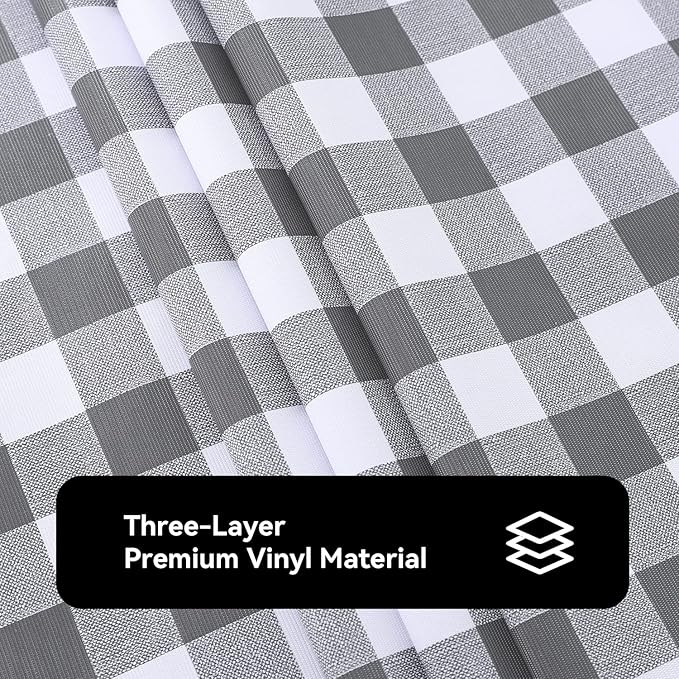Romanstile Square Vinyl Tablecloth, 100% Waterproof Buffalo Gingham Plastic Table Cloth, Heavy Duty Wipeable Checkered Table Covers for Outdoor, Camping, Picnic, Patio - 60 x 60, Grey and White