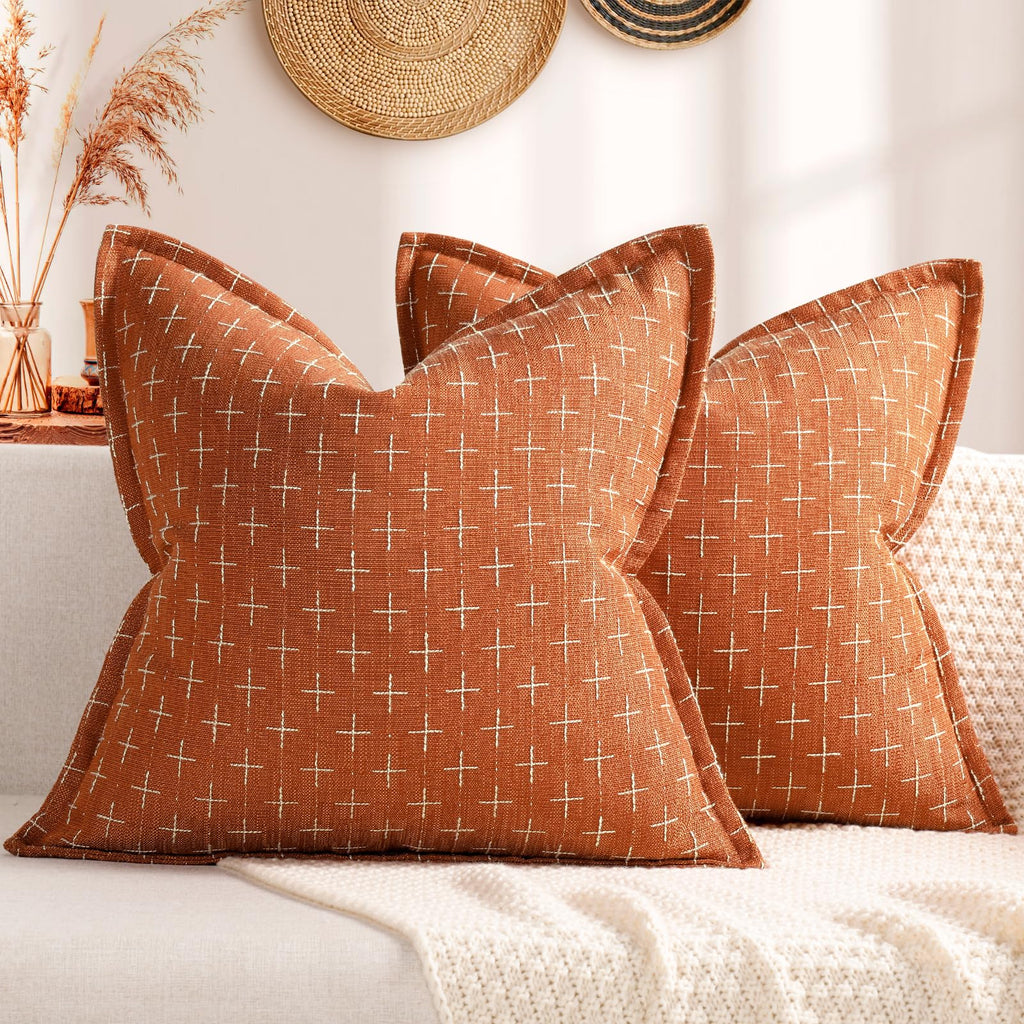 Pillow Covers 22x22 Set of 2 Soft Polyester Textured Pillow Covers with Stylish Flange Edge Cozy Farmhouse Throw Pillows for Couch Bed Sofa Living Room (2 Count)