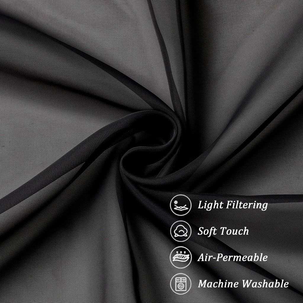 Black Sheer Curtains 96 inches Long Window Draperies 2 Panels