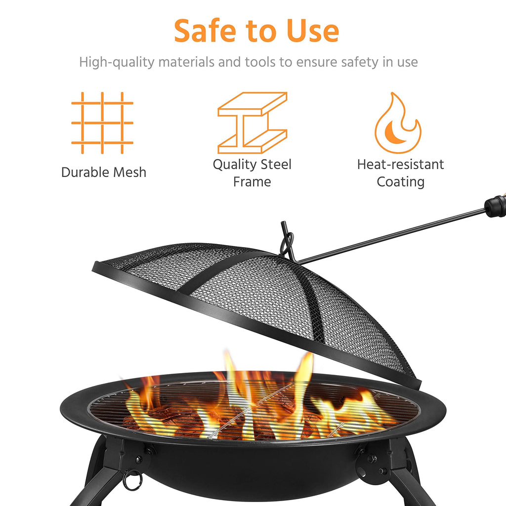 Yaheetech 21inch Fire Pit Portable Folding Steel Fire Bowl Garden Treasures Fire Pit for Outside Fireplace with Carrying Bag, Spark Screen, BBQ Grill & Log Grate for Patio Backyard Camping Bonfire