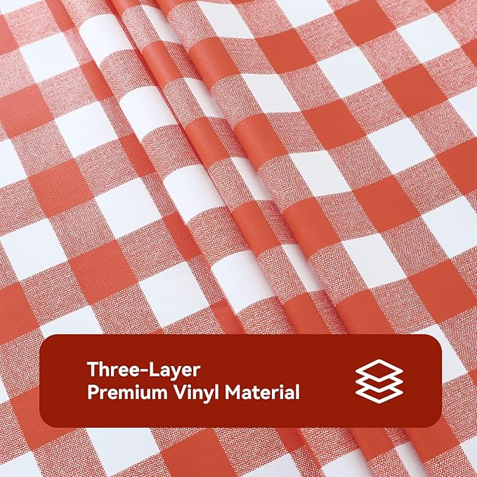 Romanstile Square Vinyl Tablecloth, 100% Waterproof Buffalo Gingham Plastic Table Cloth, Heavy Duty Wipeable Checkered Table Covers for Outdoor, Camping, Picnic, Patio - 54 x 54, Red and White