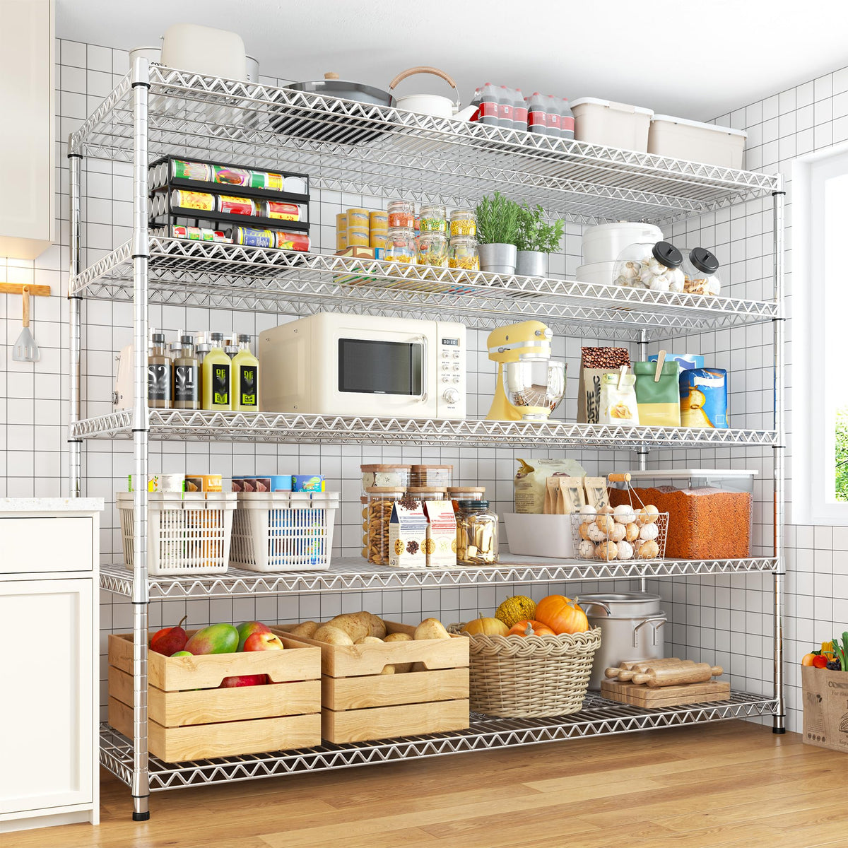 55.5" W Storage Shelves 3200LBS Metal Shelving 5 Tier Wire Shelving Garage Shelving Heavy Duty Metal Shelves for Shelving Unit Commercial Adjustable Shelf (2 Count)