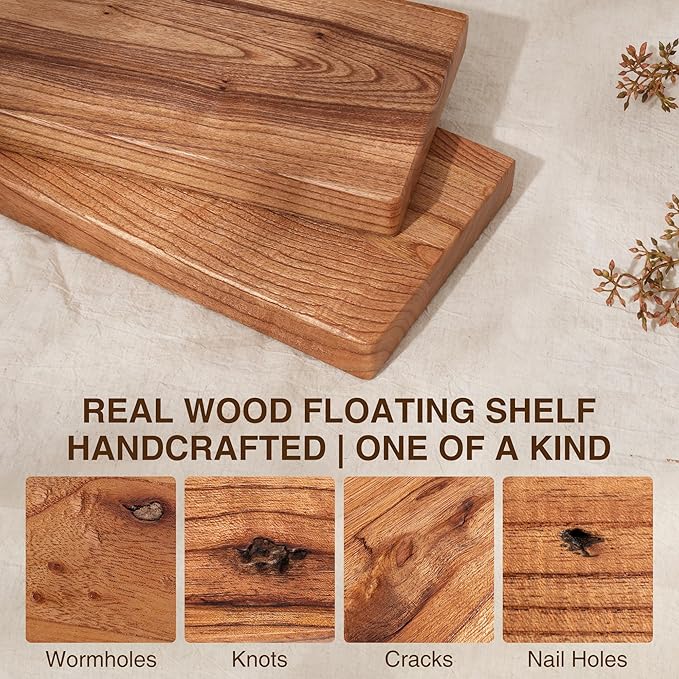 30 Inch Floating Shelves, Solid Wood Wall Shelves, 8 Inch Deep Floating Shelf – for Bathroom, Bedroom, Living Room, Kitchen, Home Decor & Storage, Heavy-Duty Wooden Shelf Wall-Mounted, Set of 2