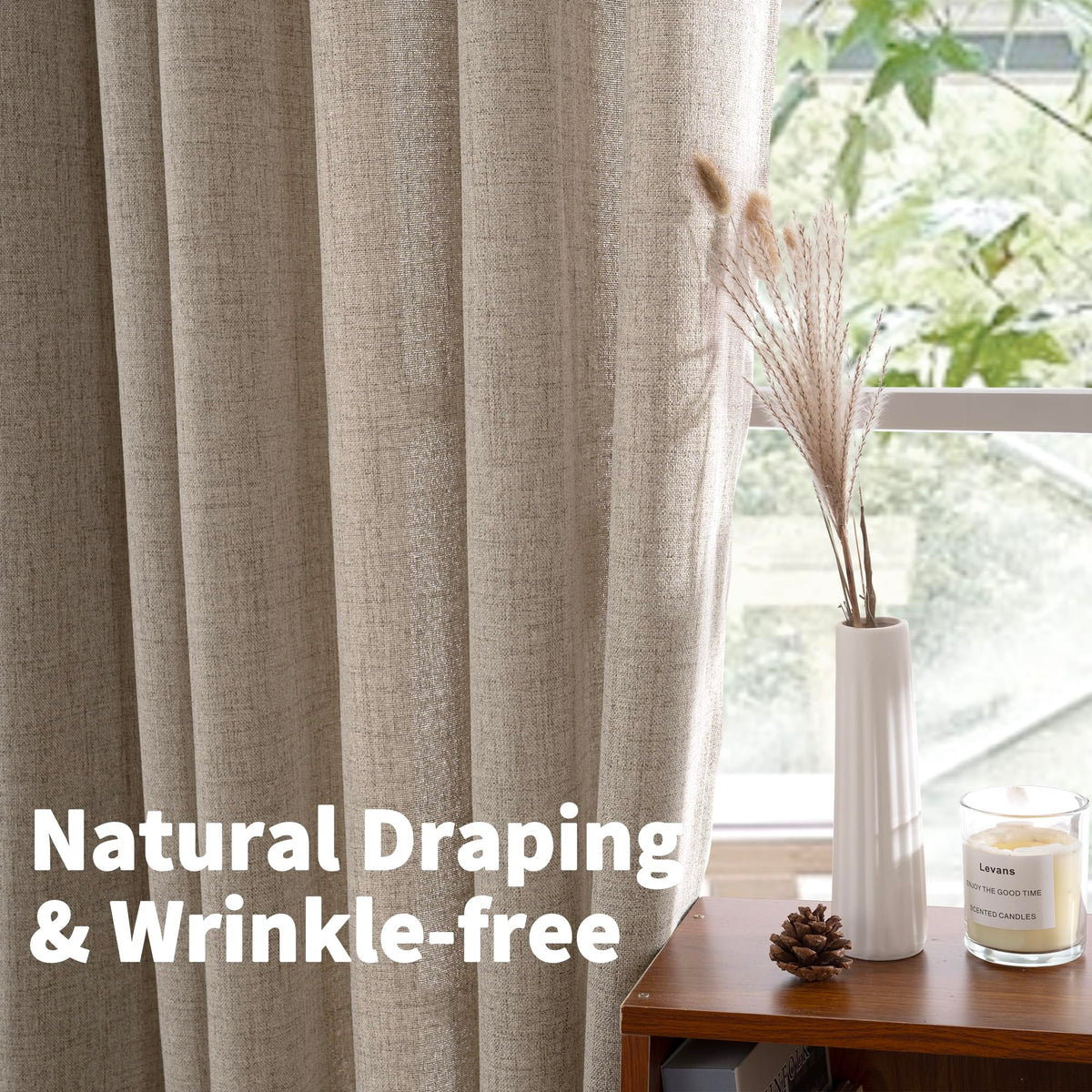 Dark Oatmeal Linen Semi Sheer Curtains 72 Inches Long 2 Panels (2 Count)