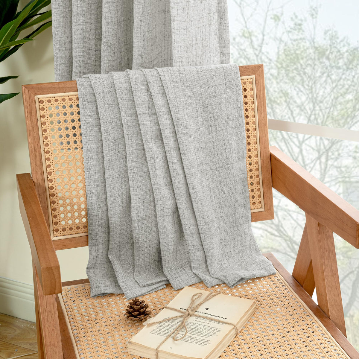 Light Grey Linen Curtains 36 Inch Length for Kitchen Cafe Window (2 Count)