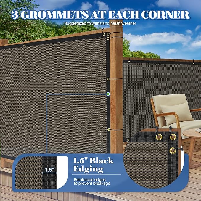 ECOOPTS 4'x172' Privacy Fence Screen Windscreen with Copper Grommets, Fit for Commercial Fence and Residential Garden Outdoor 90% UV Blockage, Cable Zip Ties Included (Brown)