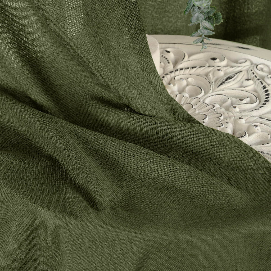 Olive Green Linen Curtains for Living Room 72 Inch Length (2 Count)