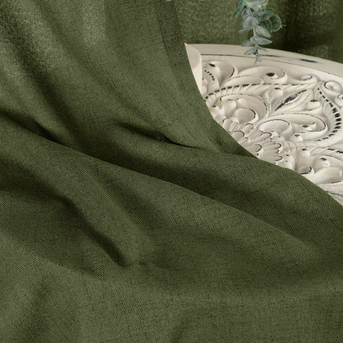 Olive Green Linen Curtains for Living Room 72 Inch Length (2 Count)